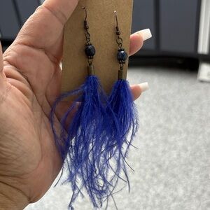 Elegant Blue Feather Earrings